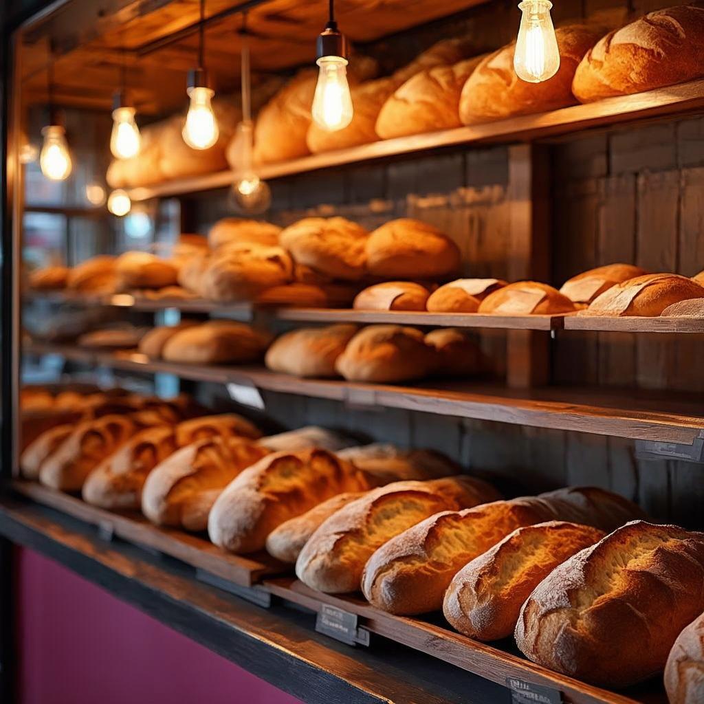 Cozy bakery interior with warm golden light